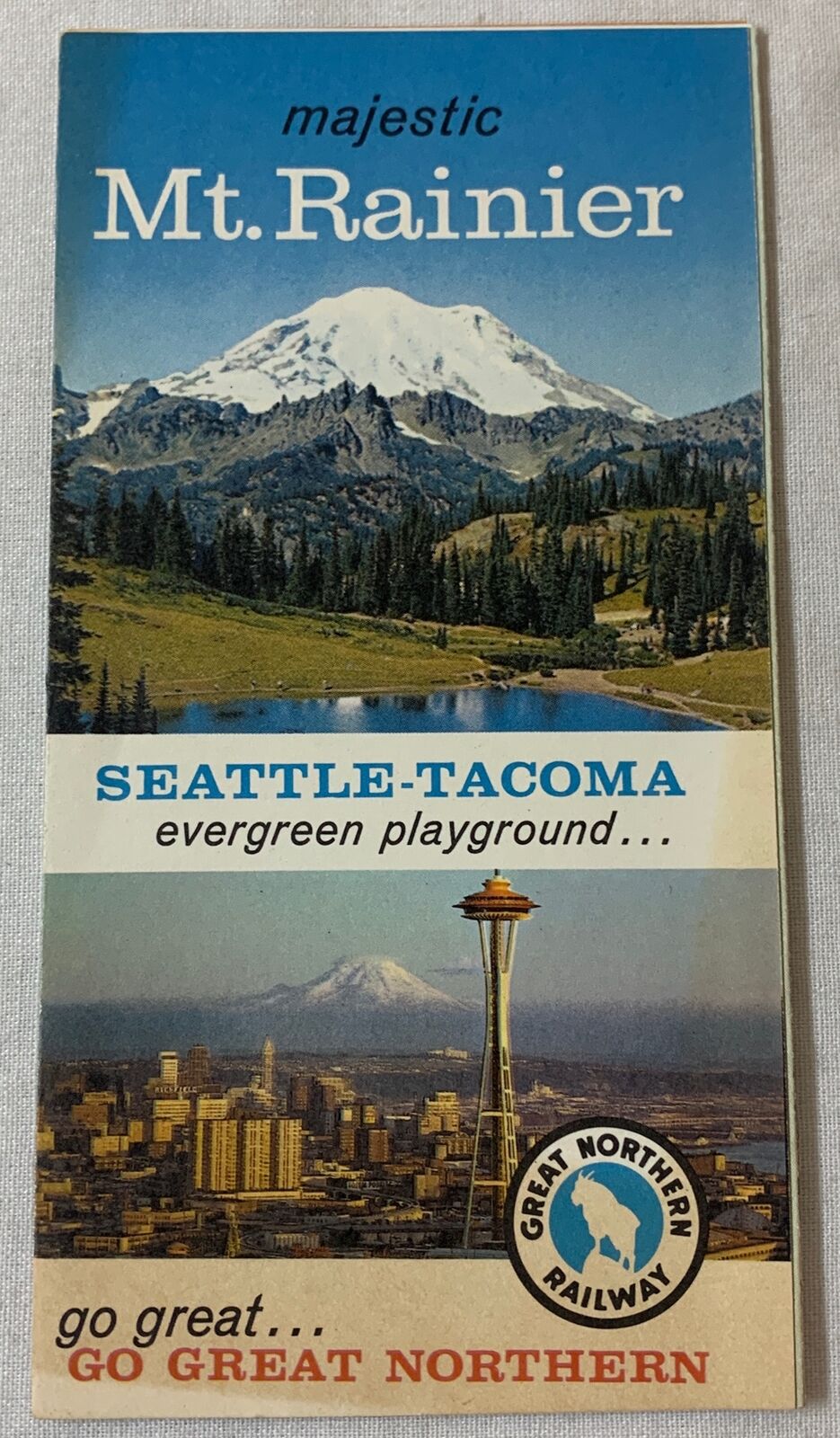 1960s MAJESTIC MT RANIER brochure ~ Seattle-Tacoma, Great Northern Railway