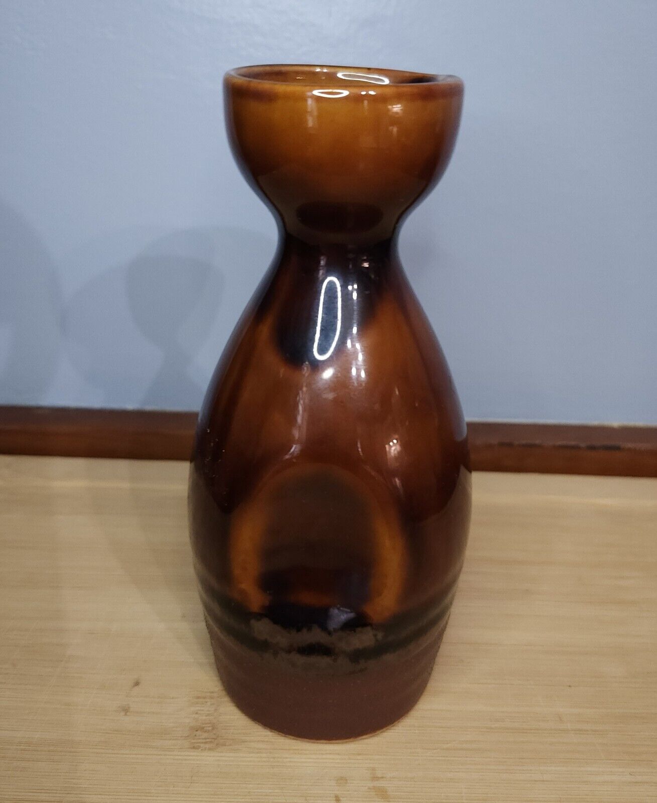 Vintage Japanese Saki Bottle Brown Tones Stoneware Pinched Sides 5.5\