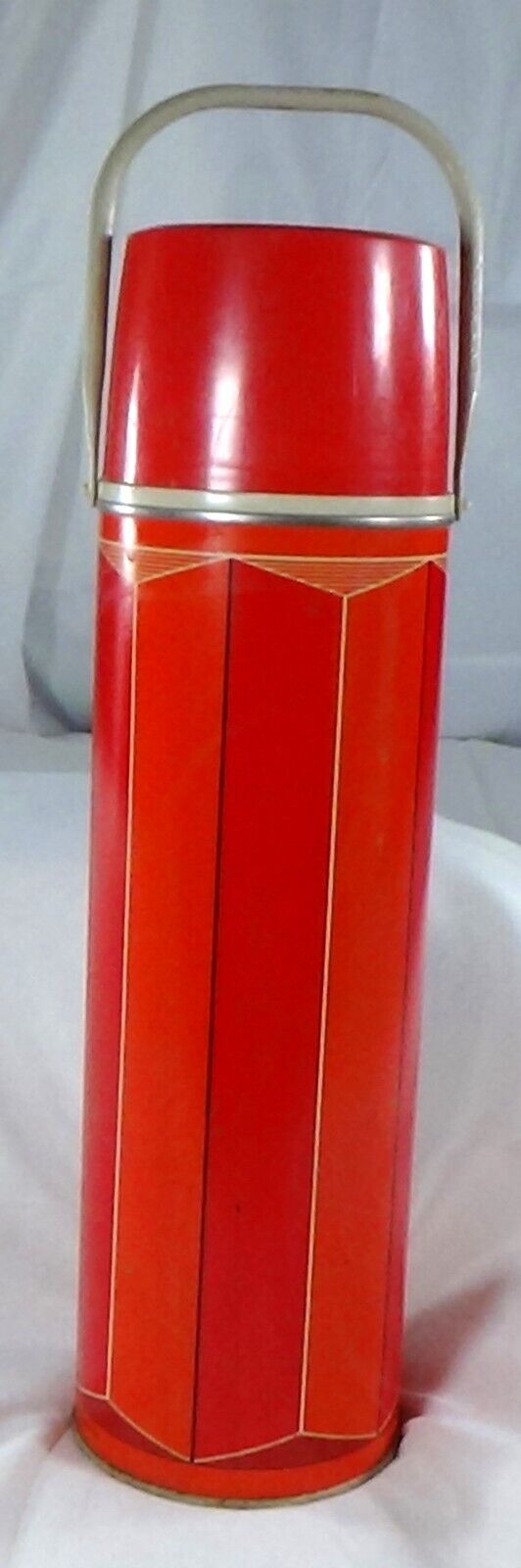 Vintage 1974 GUC Red Orange MCM King Seeley Thermos w/ Handle Bottle #2410 32oz