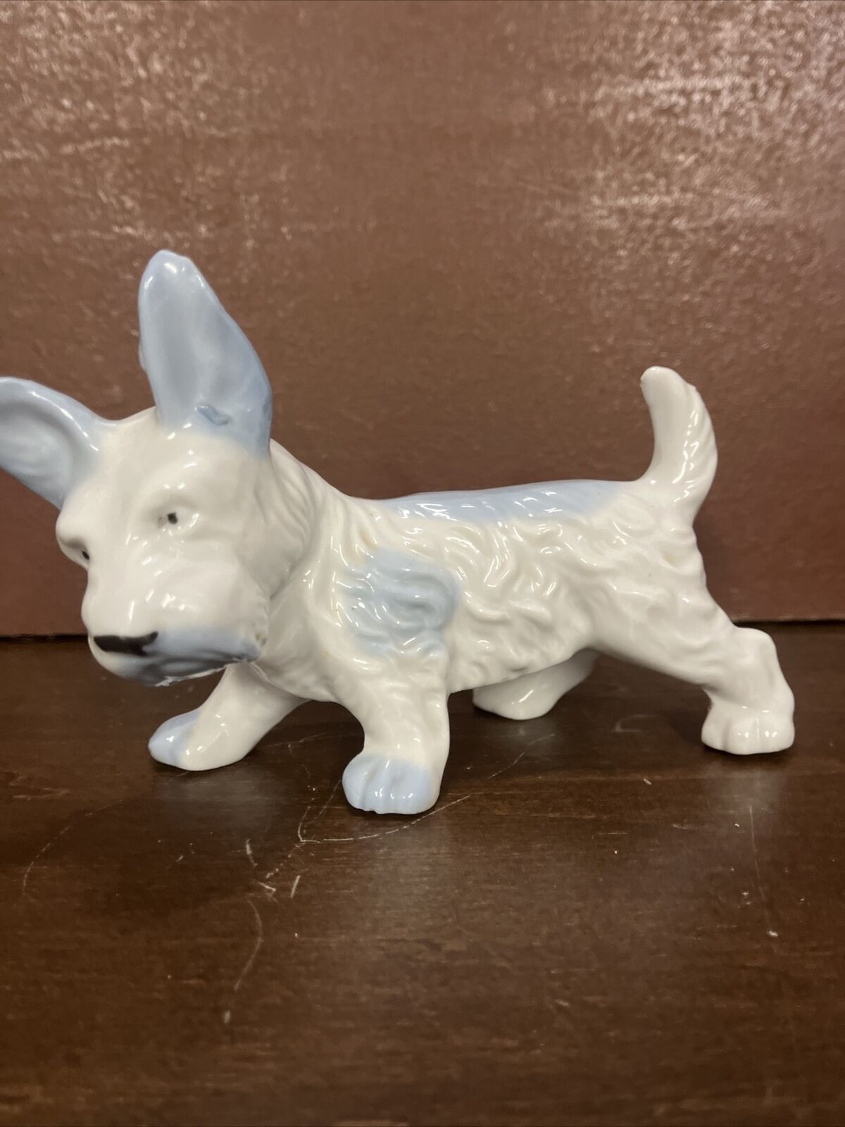 Vintage Scottie Dog White Blue Ceramic Figurine made in Japan