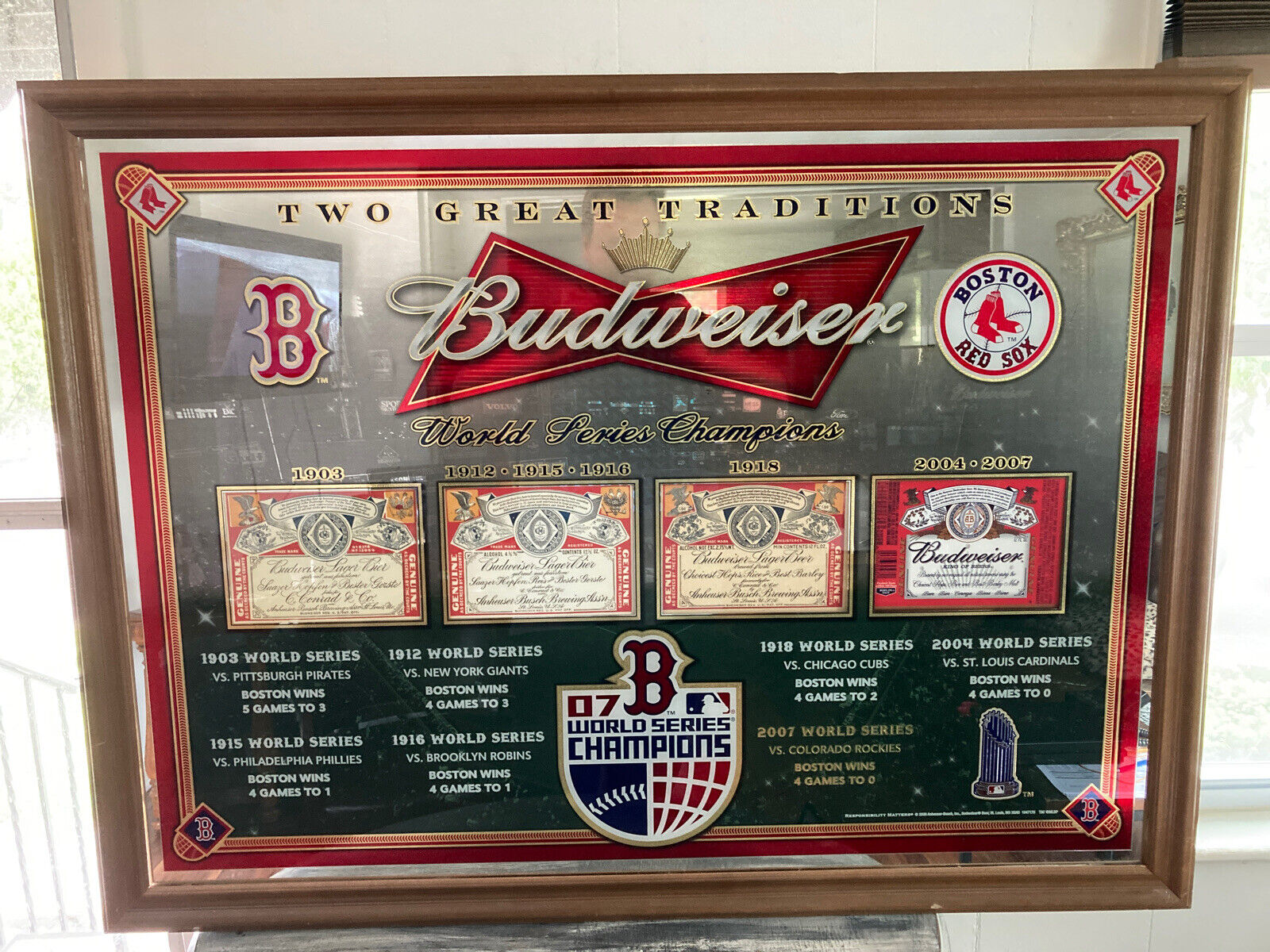Budweiser Boston Red Sox 2007 World Series Champions 45” X 34” mirror
