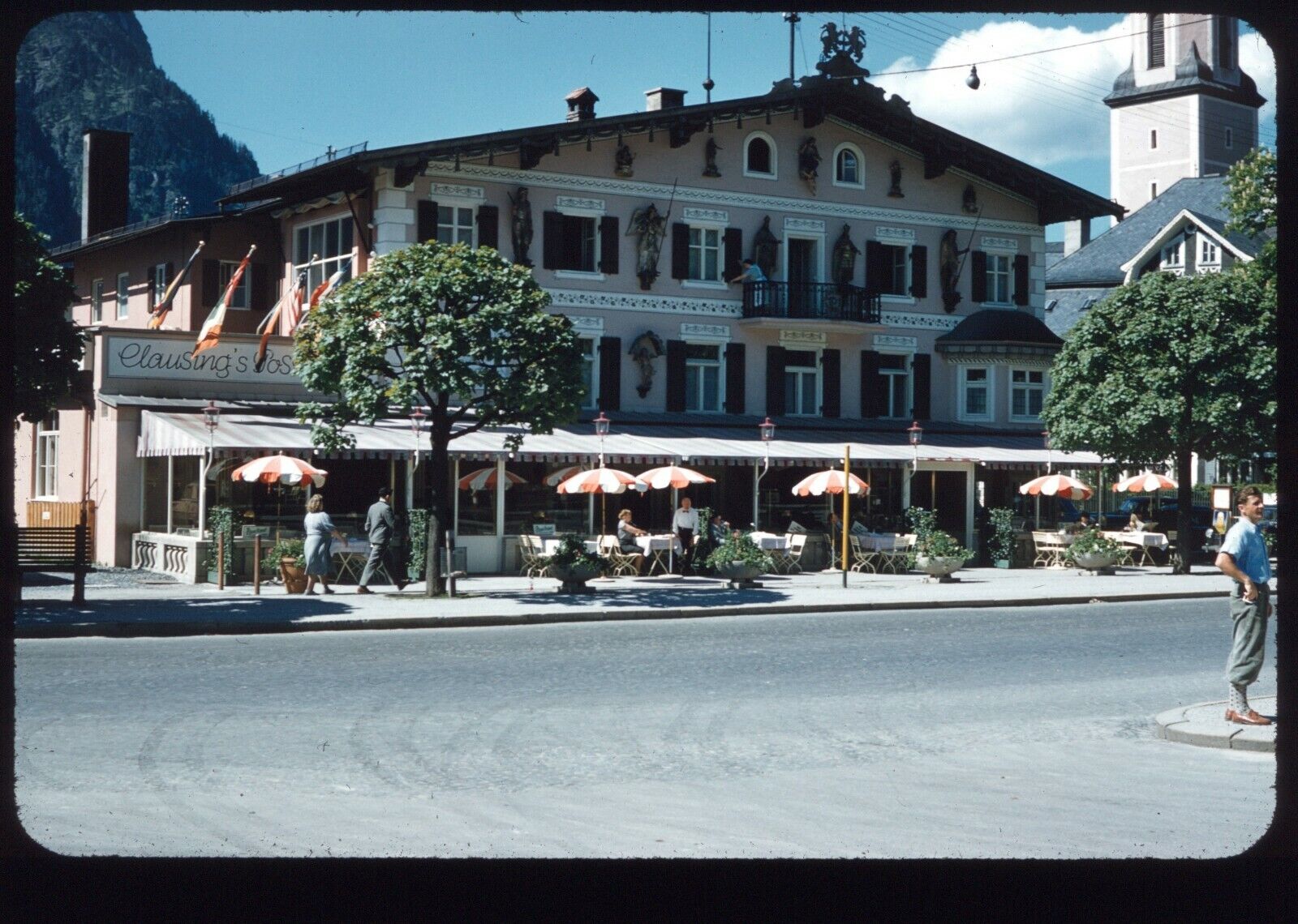1950s Oberammergau Germany Street Clausing\'s Posthotel 35mm Red Border Slide