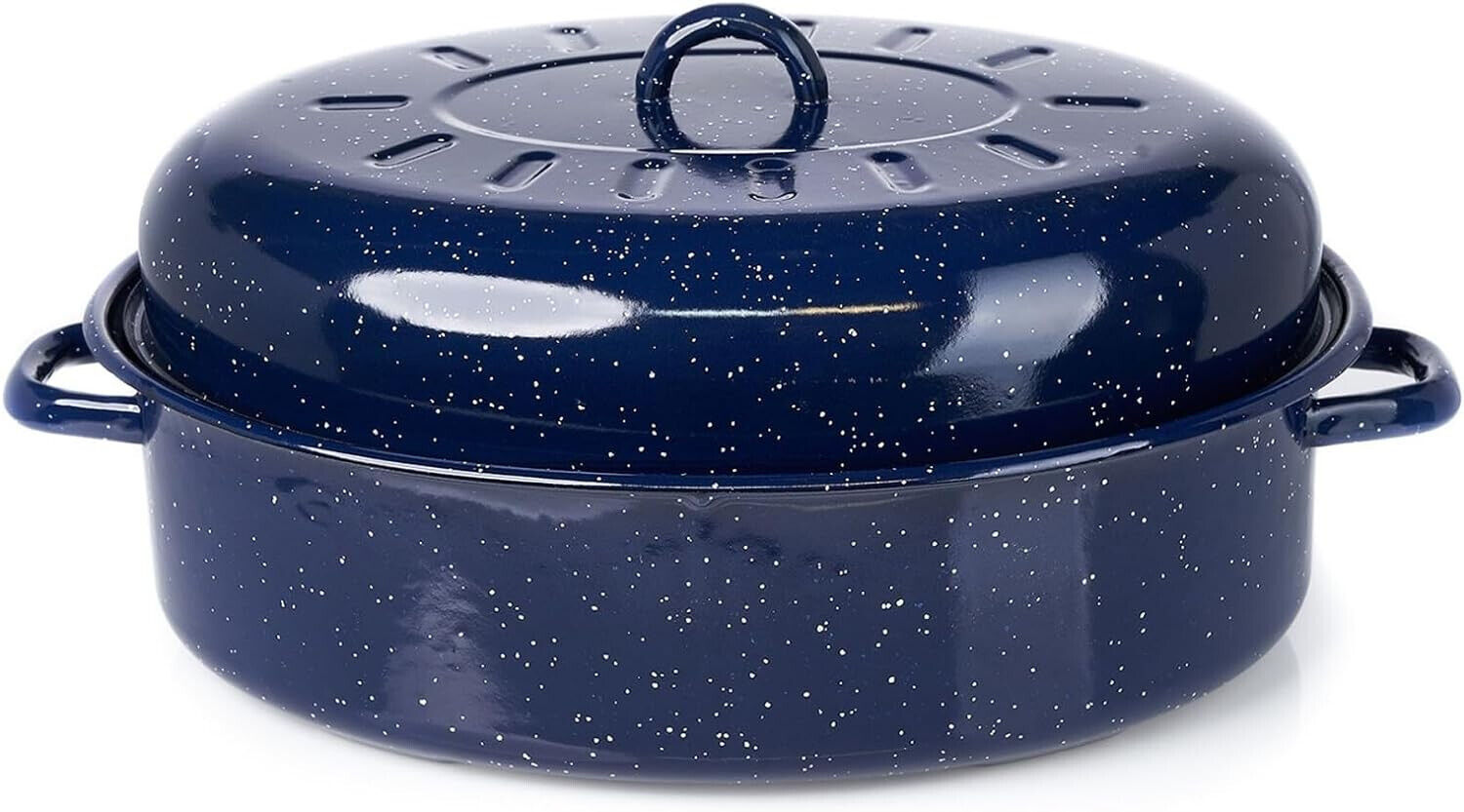 Traditional Vintage Style Blue Speckled Enamel on Steel Cover Oval Nonstick 18'