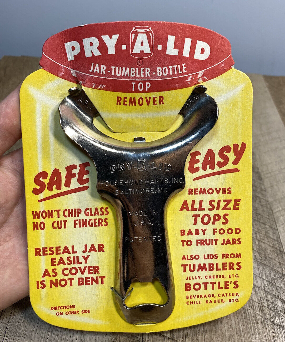 Vintage 1950s Pry-A-Lid Mason Jar Opener Tumbler Bottle Lid Top Remover Utensil