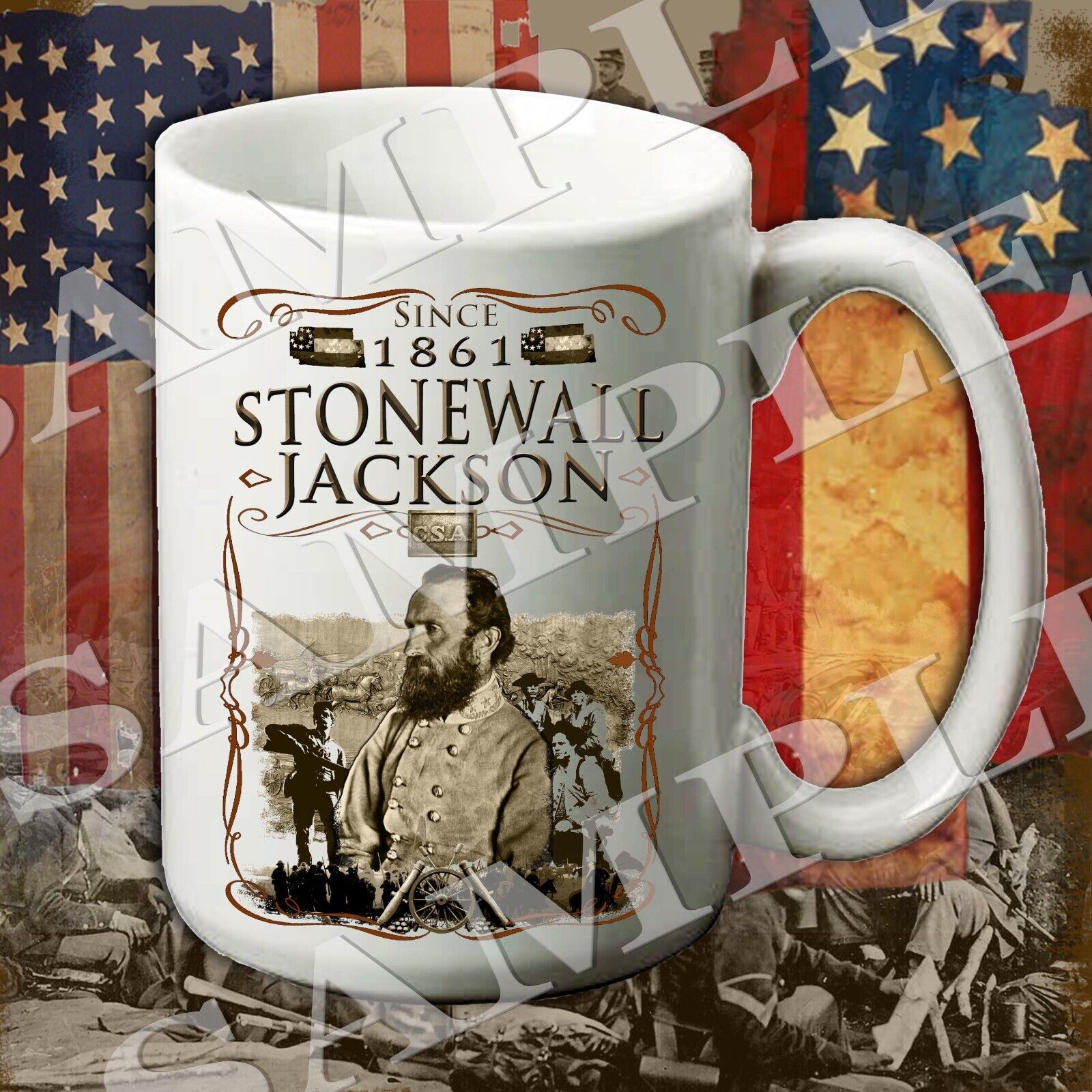 Stonewall Jackson Classic Design 15-ounce American Civil War themed coffee mug