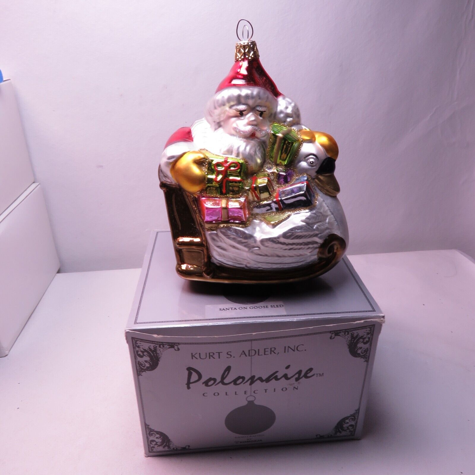 POLONAISE Kurt S. Adler by KOMOZJA Santa on Goose Sled Christmas Ornament w/ Box