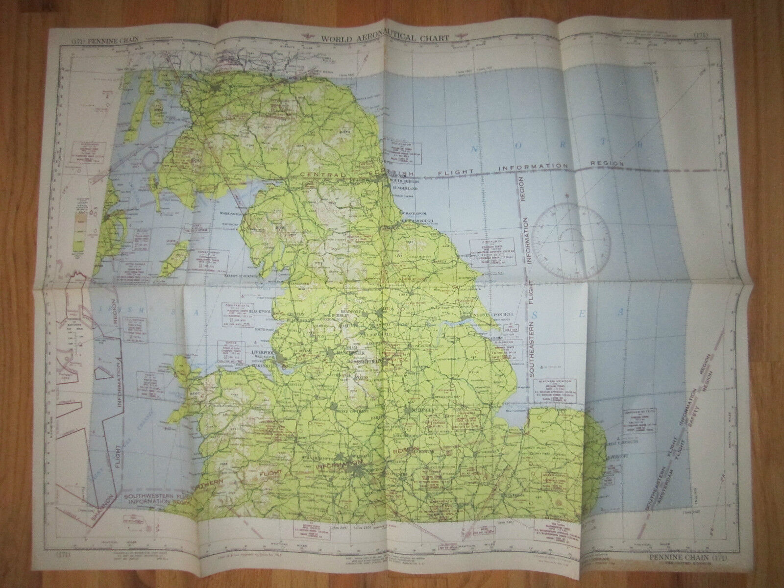 1945 WORLD AERONAUTICAL CHART MAP - PENNINE CHAIN (171)  29\