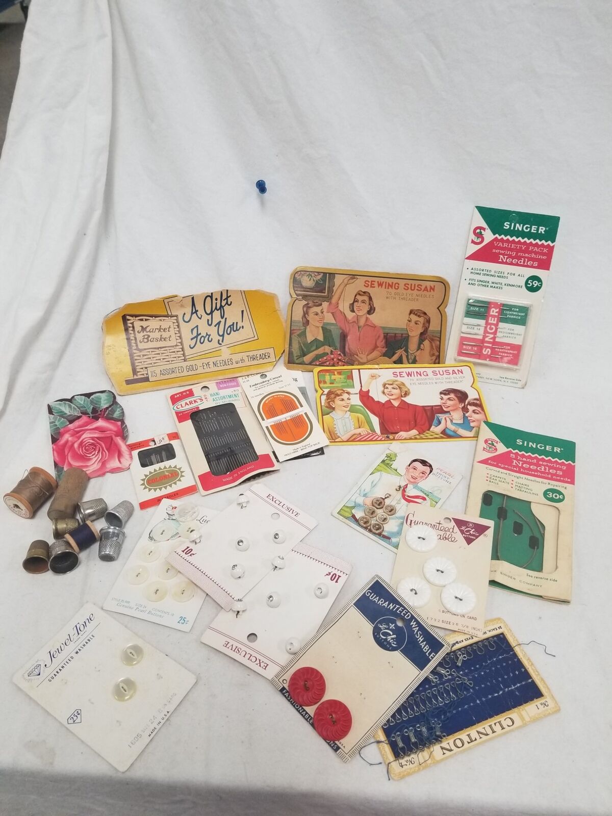 Vintage Sewing Needles Thimbles Buttons & More^