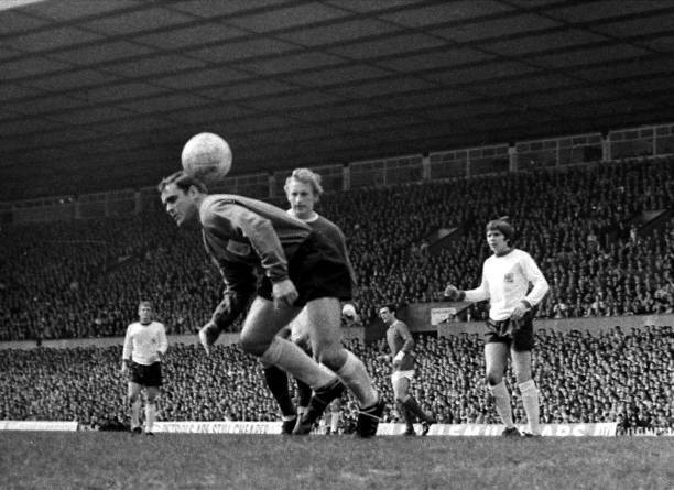 Denis Law of Manchester United putting pressure on Sheffield U- 1968 Old Photo