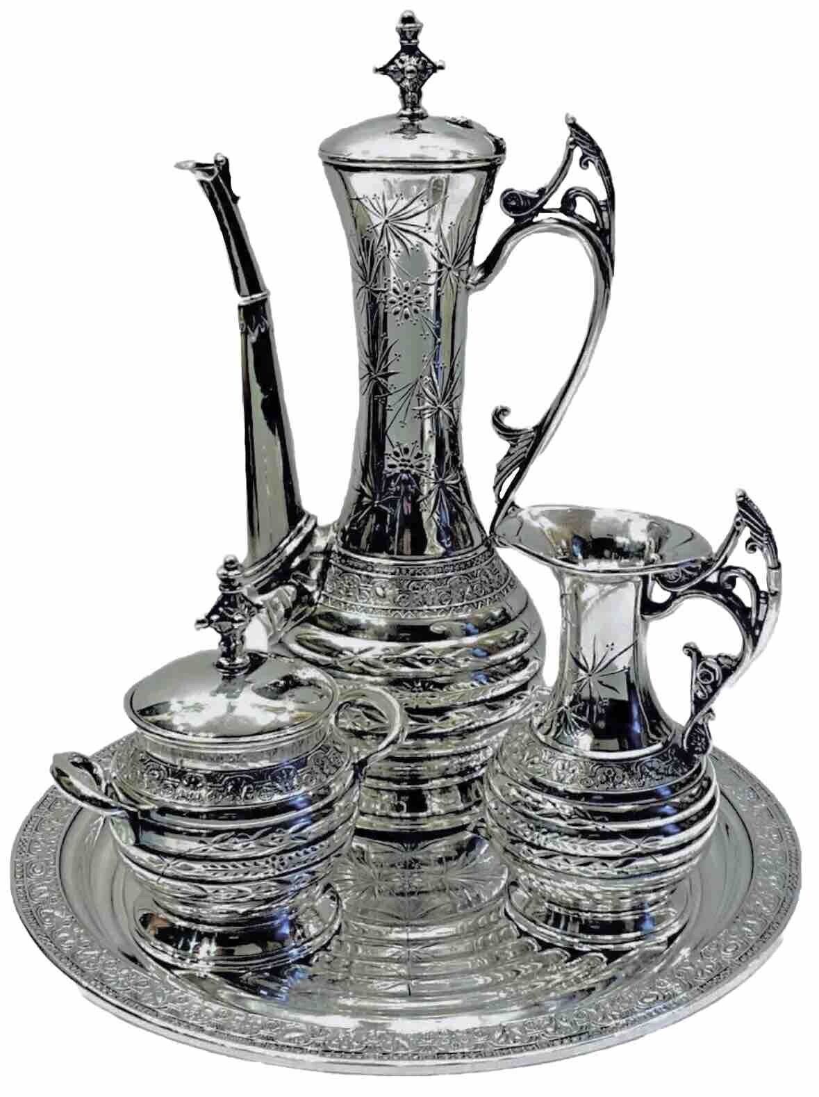 Antique Barbour Bros Silverplate Aesthetic Period Turkish Revival Tea Set c.1882