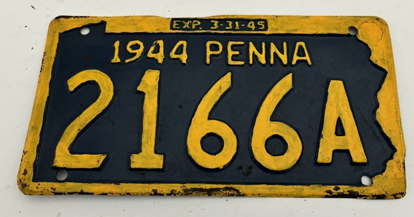 Vintage 1944 Pennsylvania License Plate 2166A