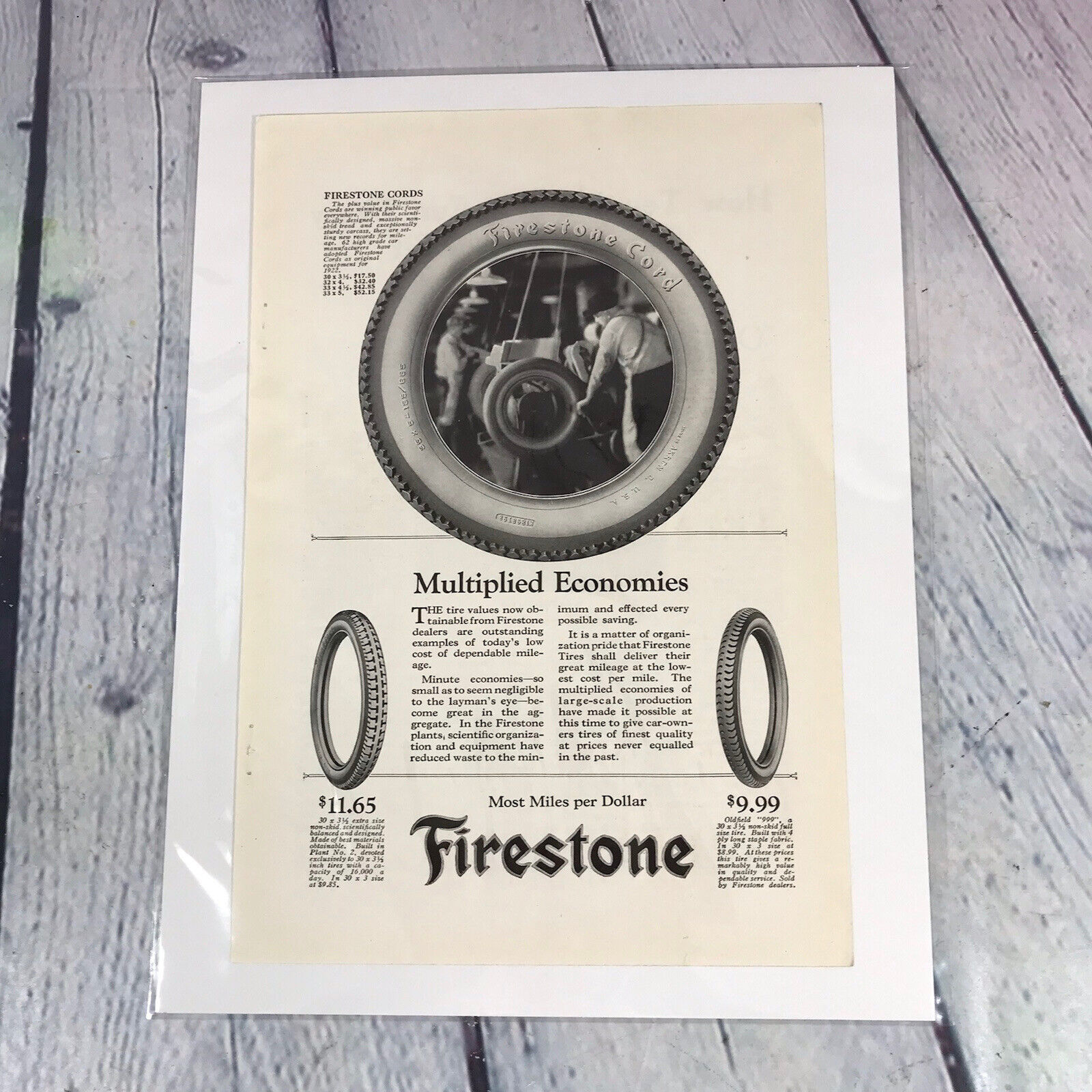 Vintage 1922 Firestone Cord Car Tires Genuine Magazine Advertisement Print Ad 
