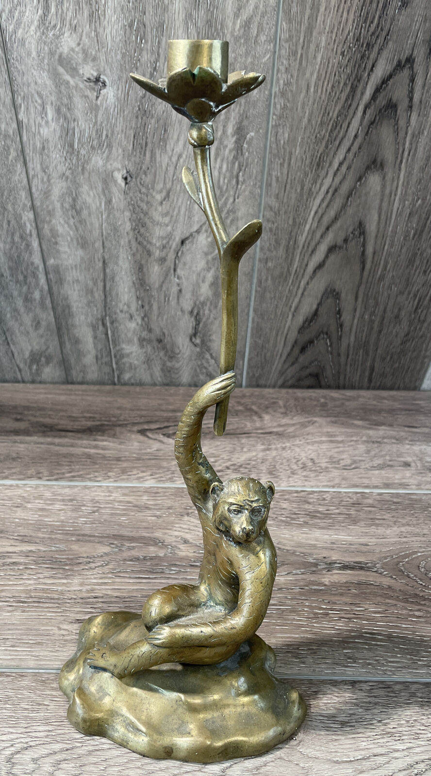 Rare Mid 20th Century Vintage Brass Bear Candle Holder 12 inch tall