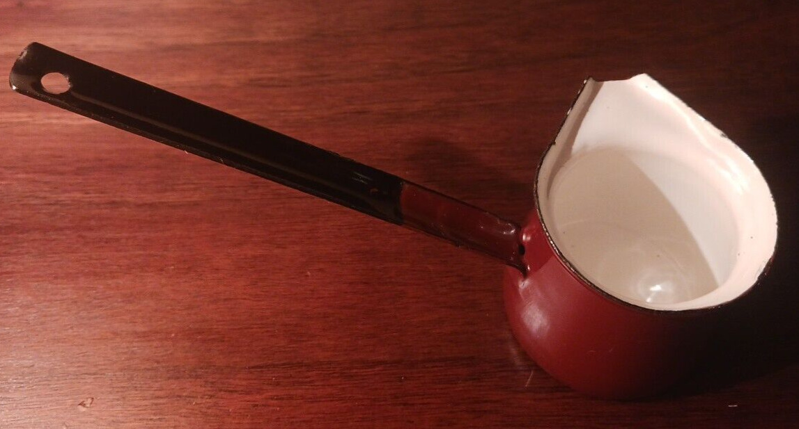 Vintage Enamelware Brown/Black/White Yugoslavia Turkish Coffee Pot Dipper Scoop