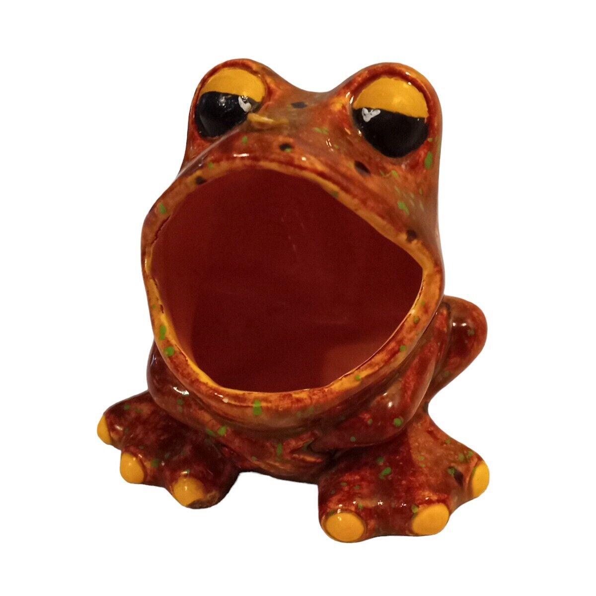Wide Mouth Ceramic Frog VTG Kitchen Sink Big Open Scrubby Sponge Holder READ 