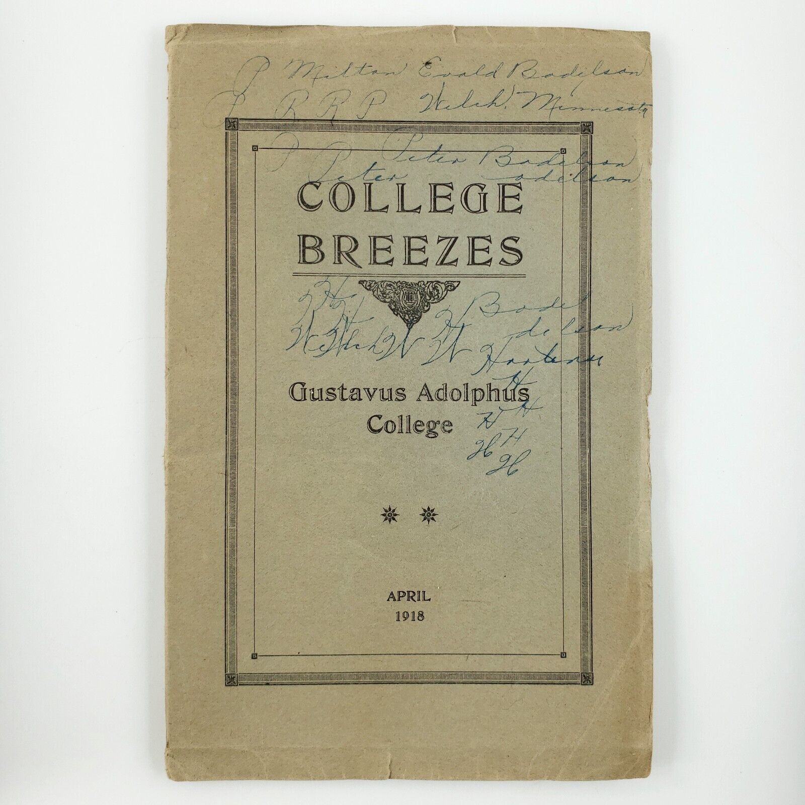 Gustavus Adolphus College Breezes Book 1918 St Peter Minnesota Journal Book E780