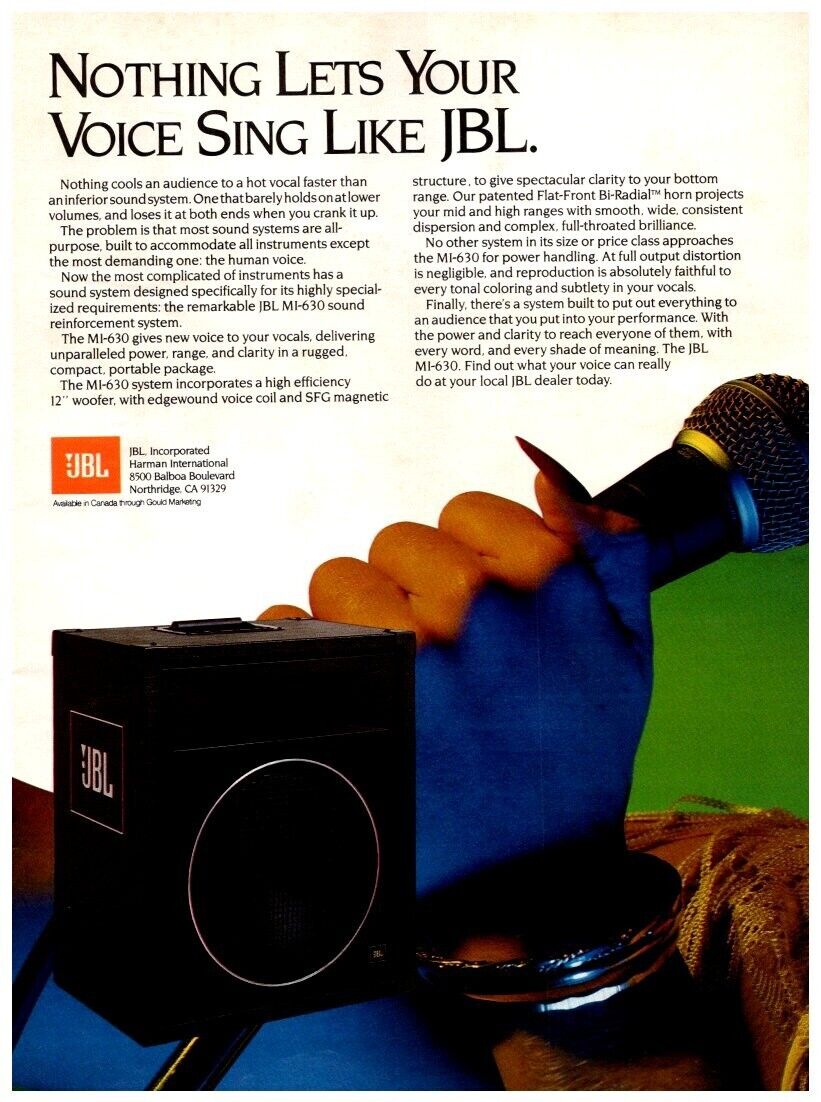 1985 JBL MI-630 Speaker Print Ad