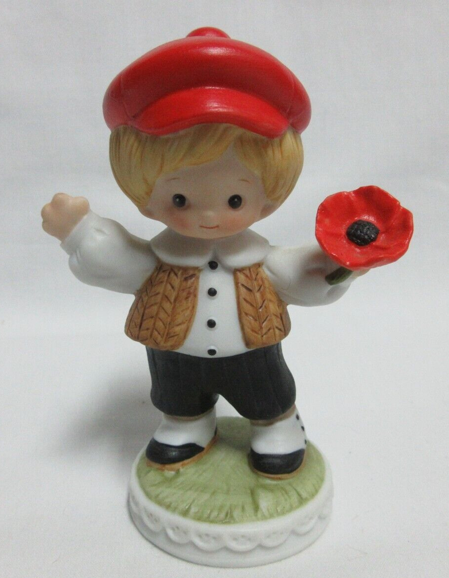 1983 Enesco Barbi Sargent Figurine OREGANO POPPY SEED COLLECT~ Boy with FLOWER