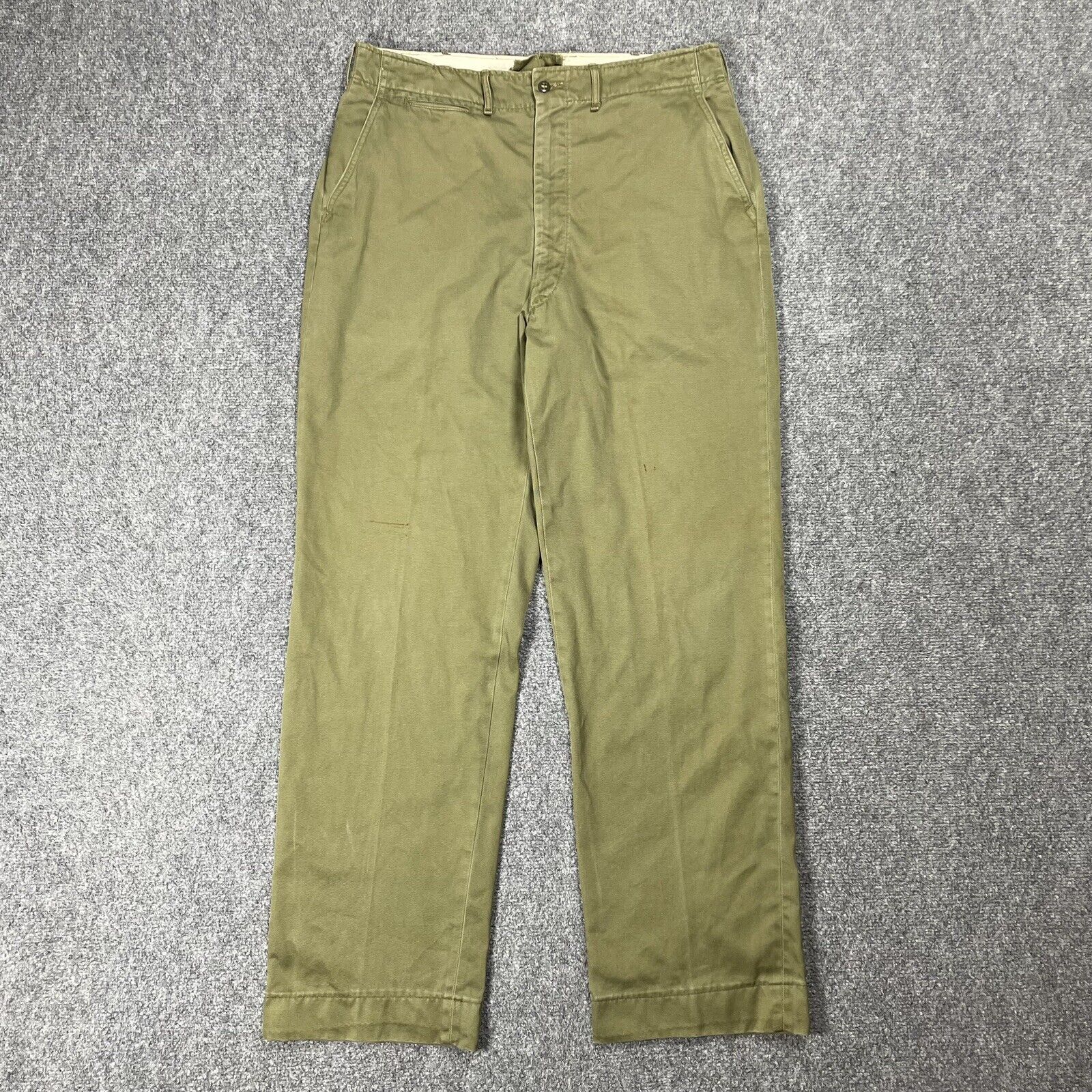 VINTAGE WWII Trousers Pants Size 33x31 Uniform OD Green Cotton Khaki Twill 40s