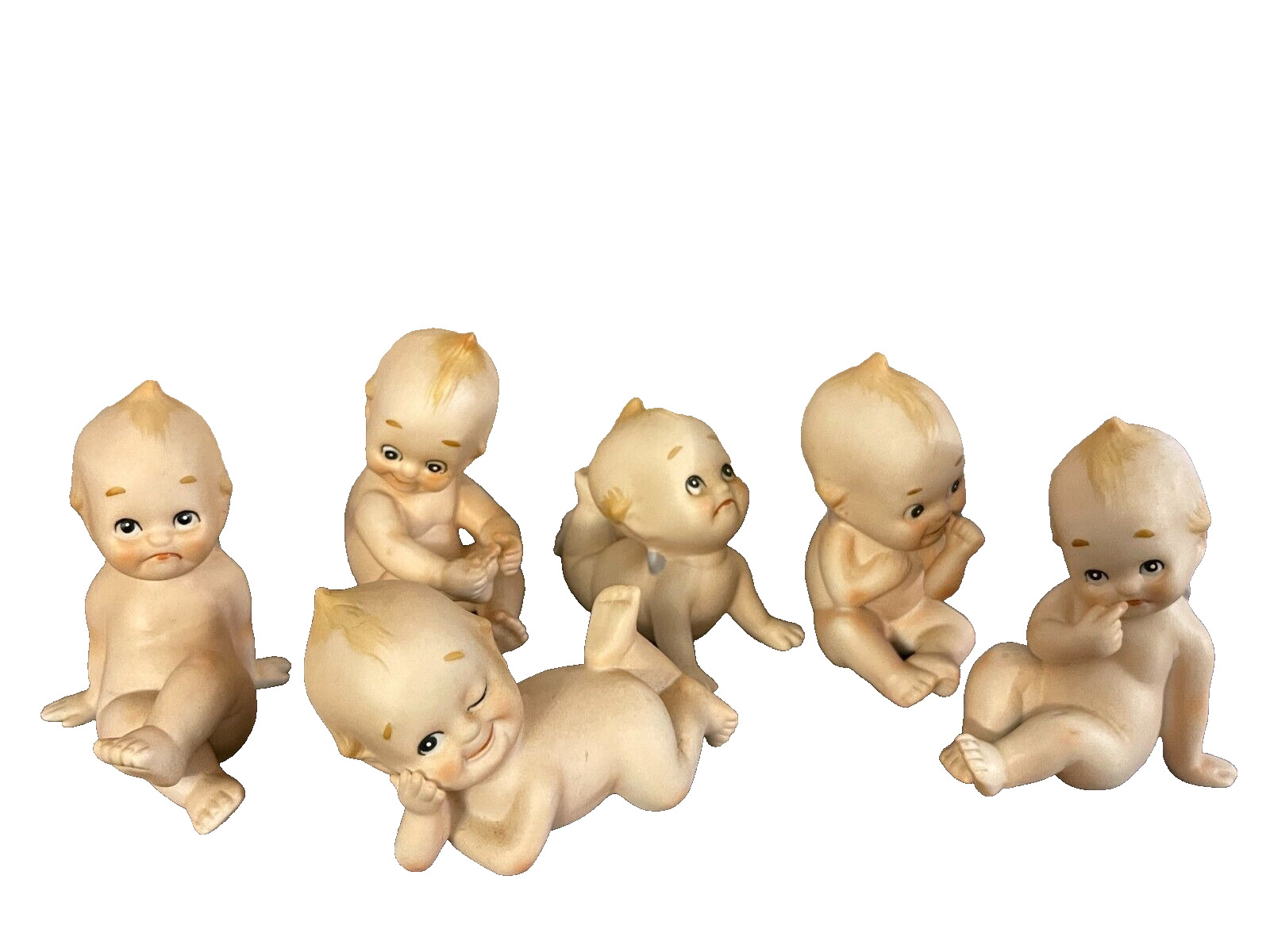 VINTAGE PORCELAIN GAGGLE OF KEWPIES  6 FIGURINES DIFFERENT POSES ROSE O'NEILL