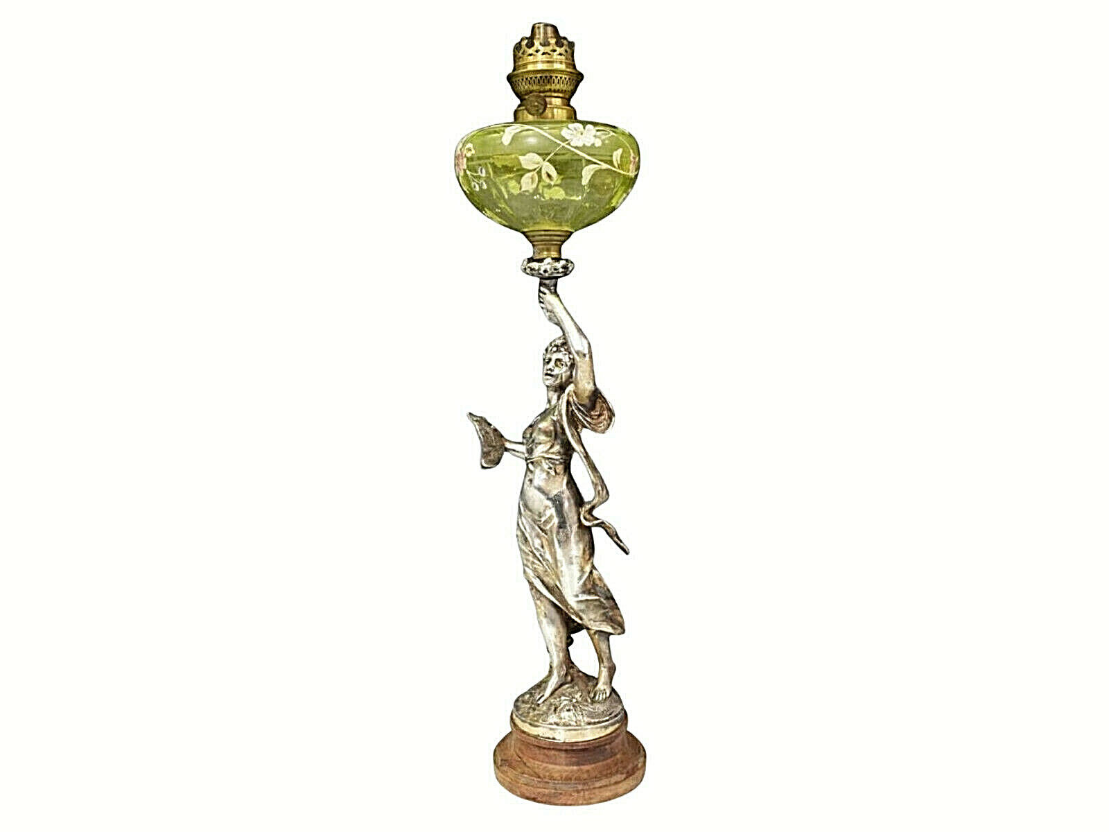 Oil Lamp, French Silver-Tone Metal Figural, 19th / 20th Century, Gorgeous