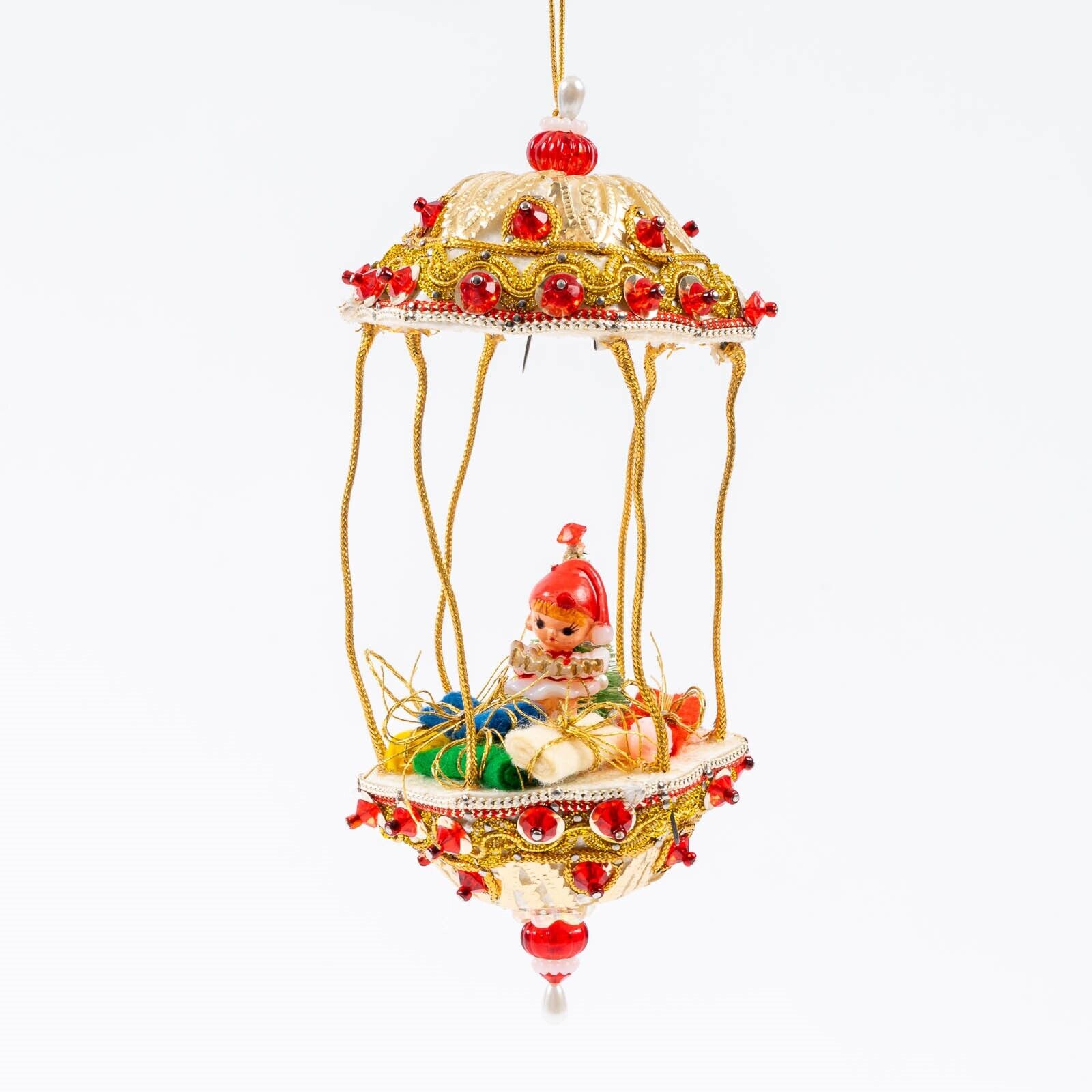 Leewards Christmas Carousel Ornament Handmade Beads Sequins Elf Presents Vintage