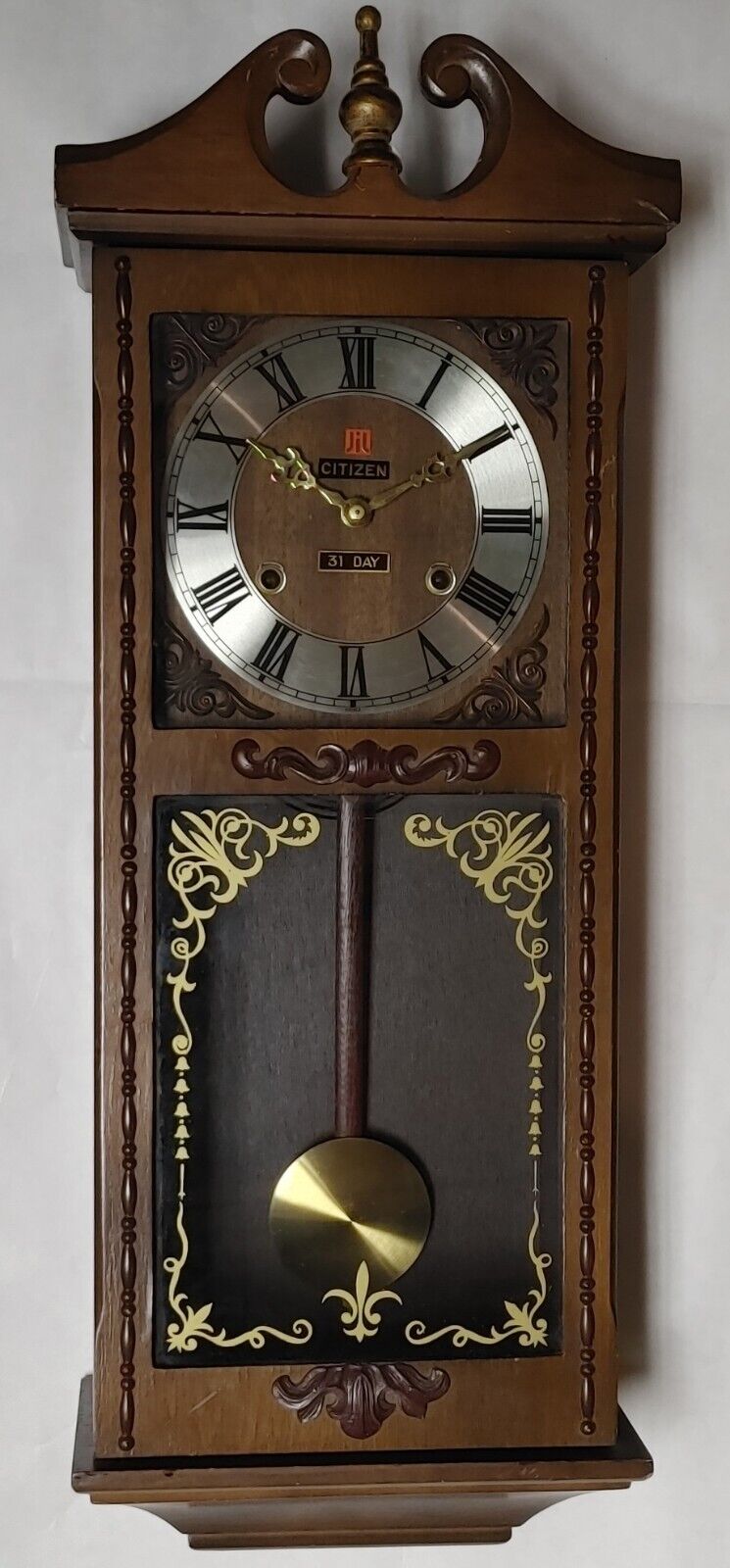 VINTAGE CITIZEN 31 DAY WINDING WALL CLOCK WITH CHIMES, MADE IN KOREA.