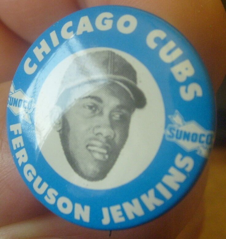 NOS DOUBLE DIE 1969 70 Ferguson Jenkins SUNOCO Chicago Cubs MLB pin-back button