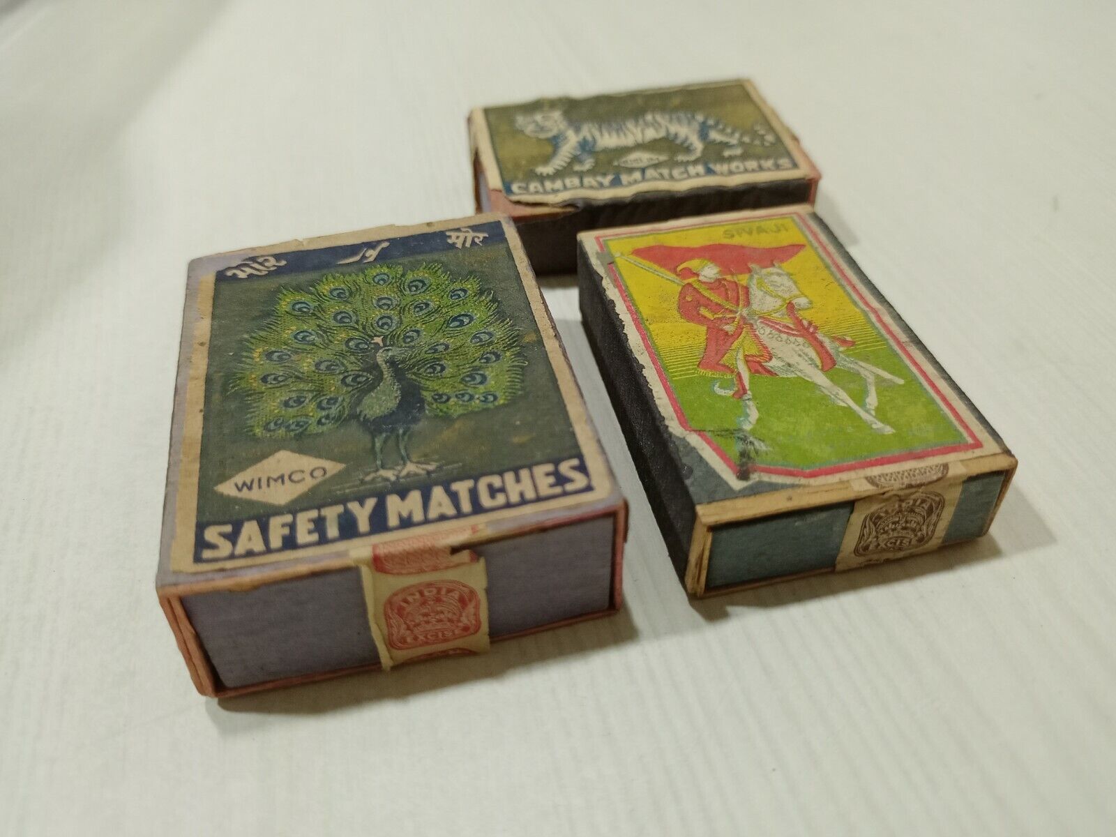 OLD MATCHBOX match box sticks INDIA VINTAGE RARE 3pcs Sealed unopened amazing 