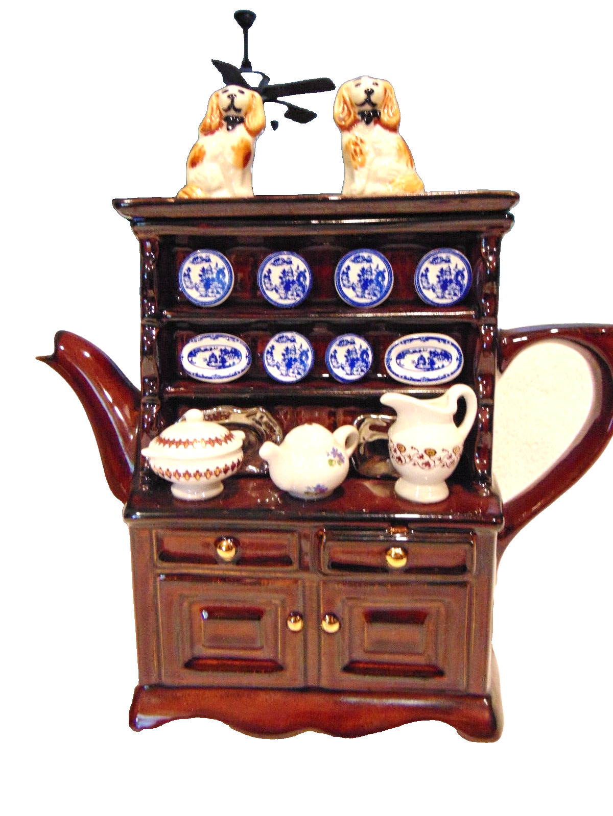 Vintage Swineside Tea pottery, Welsh Kitchen Hutch with Staffordshire Dogs