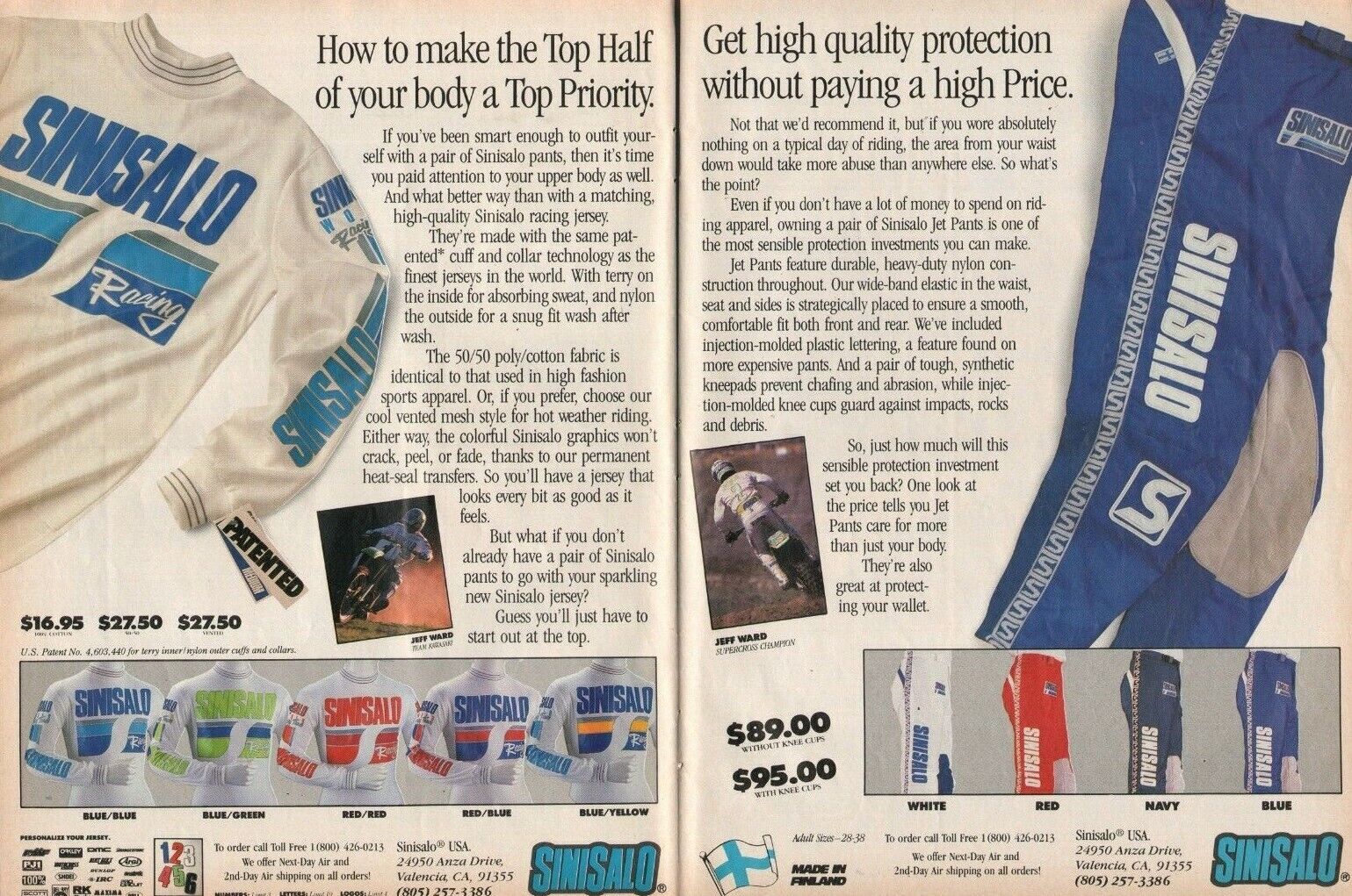 1988 Jeff Ward Sinisalo Motocross Pants Jersey - 2-Page Vintage Motorcycle Ad