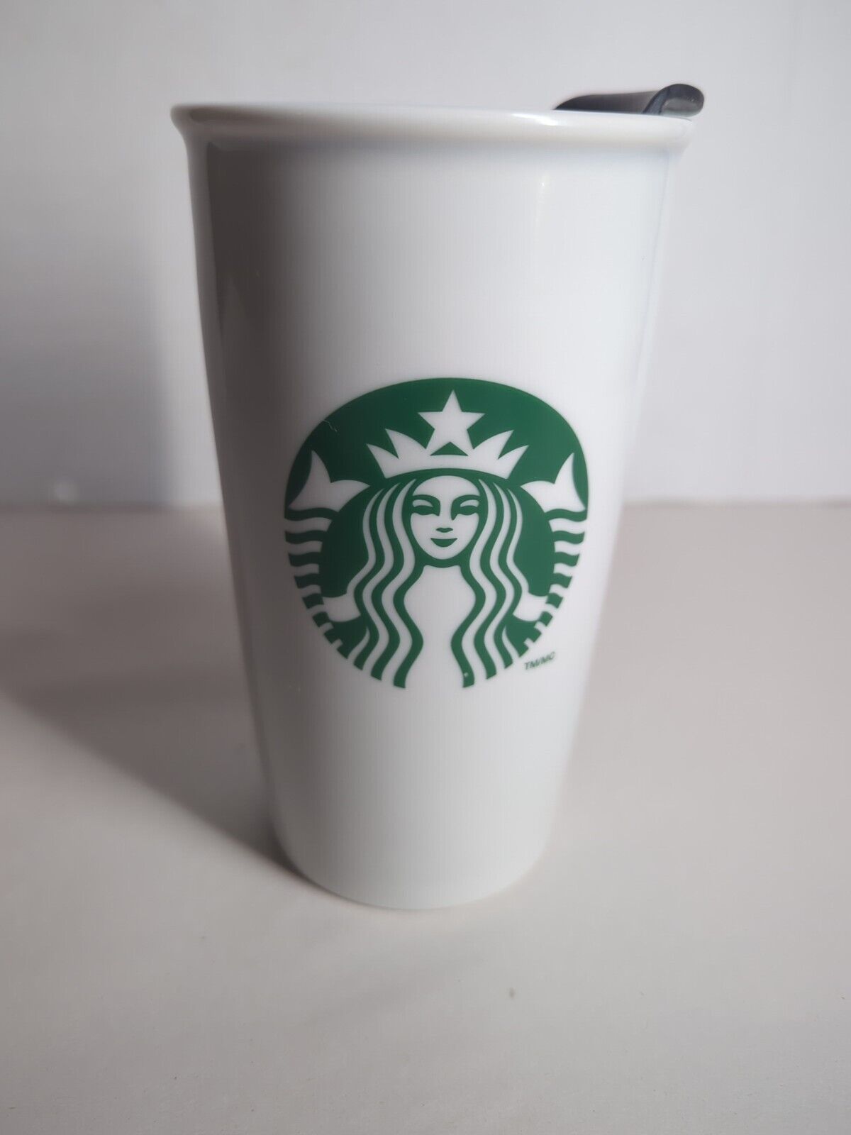 Starbucks 2014 Tall Ceramic Coffee Tea Travel Tumbler Cup Mug White 12oz w/Lid