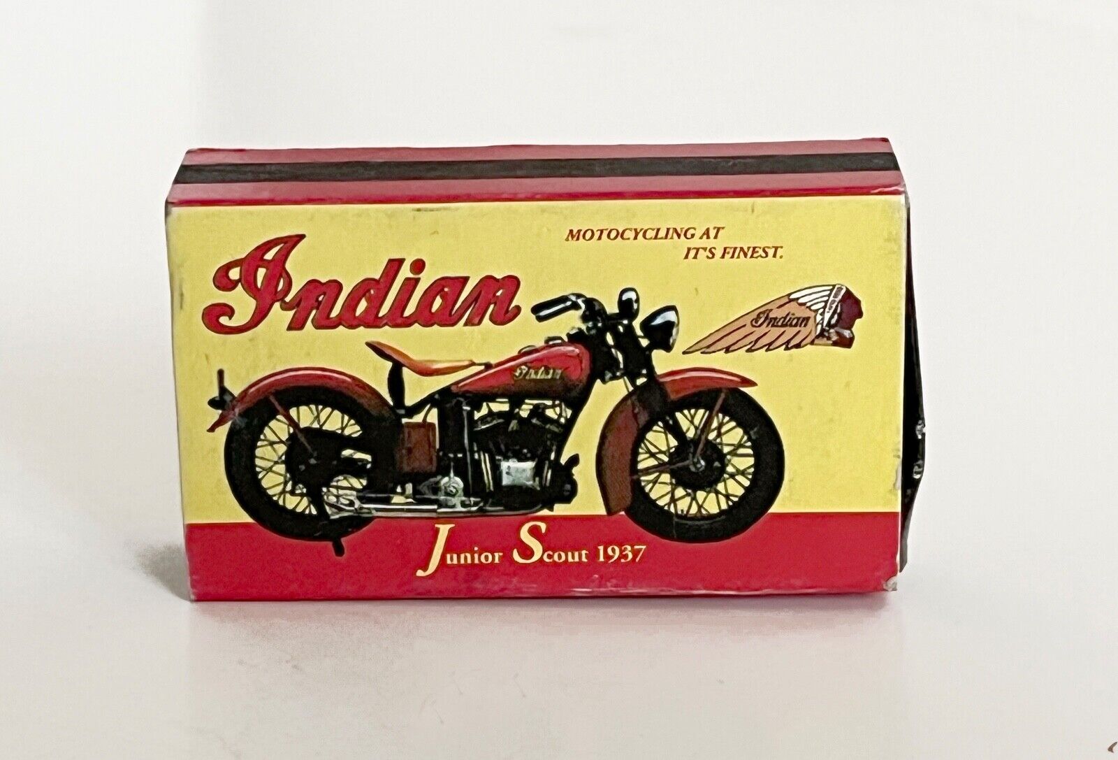 Vintage INDIAN MOTORCYCLE Matchbox With Junior Scout 1937 Cover - Full