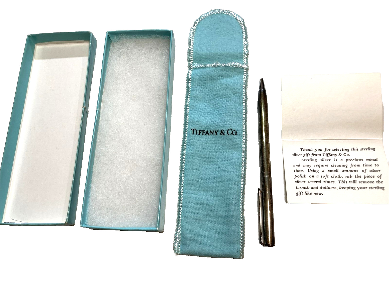 Tiffany & Co. Sterling Silver Ballpoint Pen Blue Ink With Box