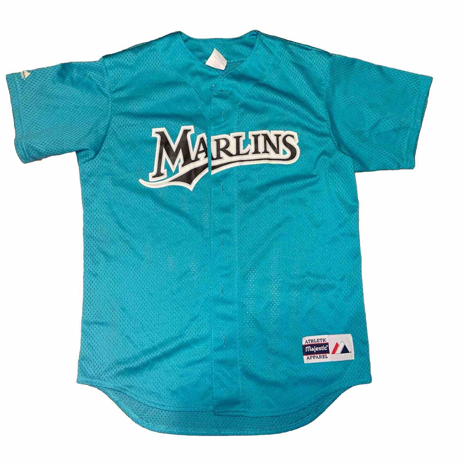 Majestic MLB Miami Marlins Baseball Jersey  Men’s Size Medium Blue L31”-W21.5”