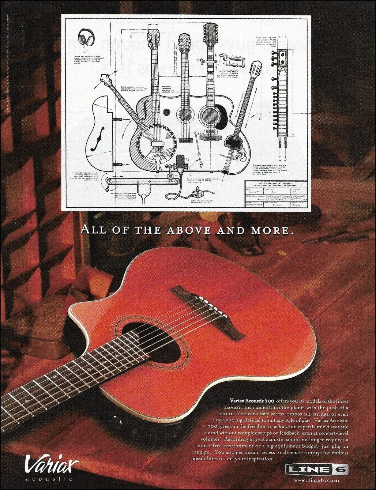 2004 Line 6 Variax 700 acoustic/electric guitar advertisement 8 x 11 ad print