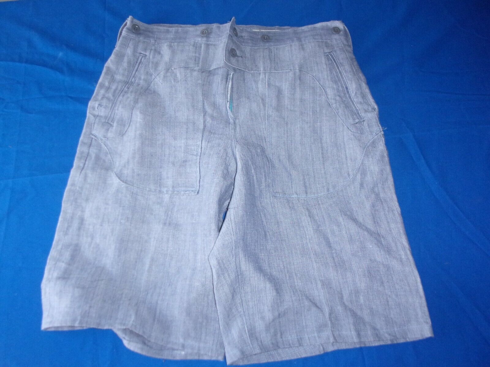 DATED MARCH 1961 VINTAGE FRENCH MILITARY NAVY NAVAL SAILOR BLUE SHORTS WAIST 34
