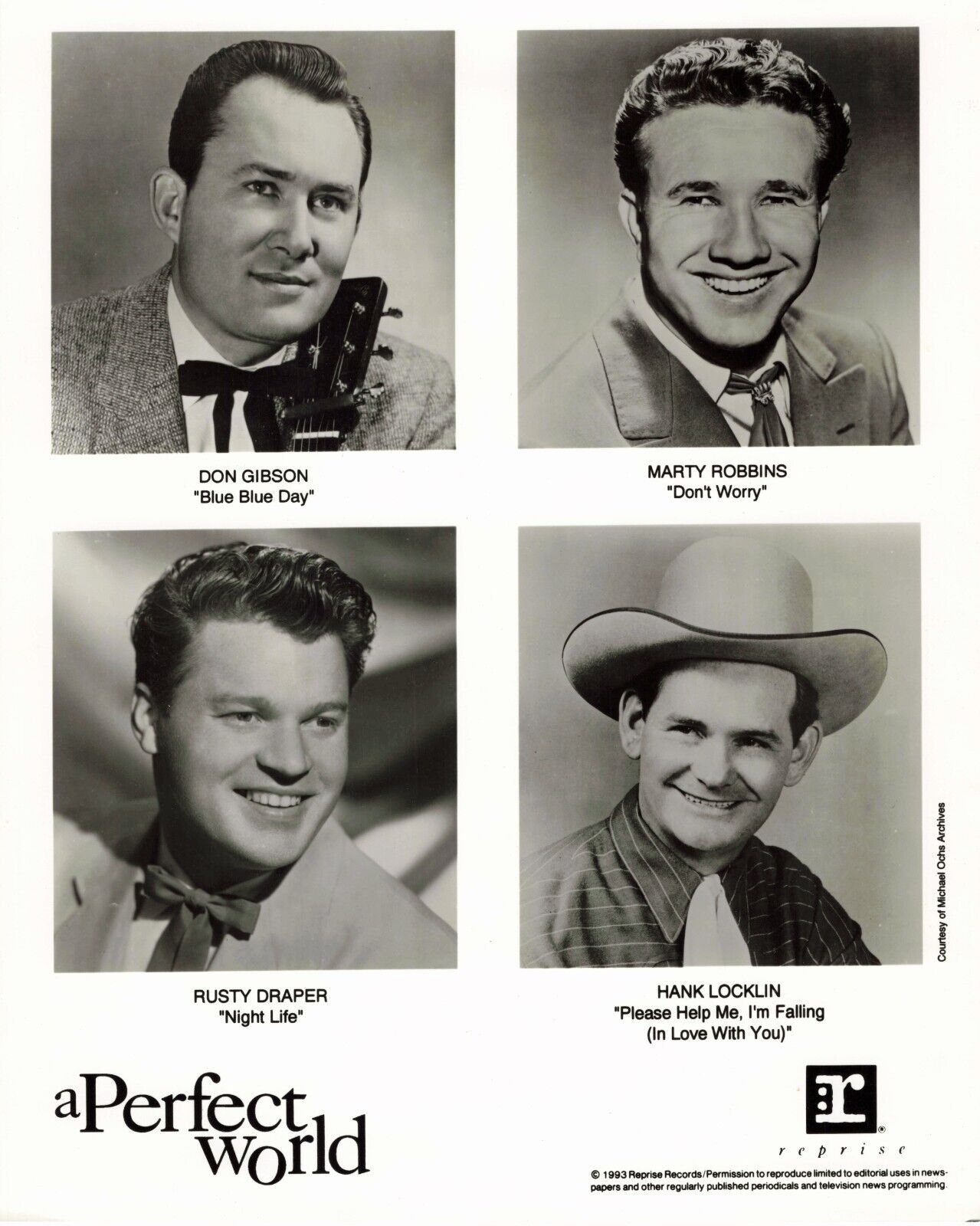 Don Gibson Rusty Draper Marty Robbins in  A Perfect World  VINTAGE  8x10 Photo