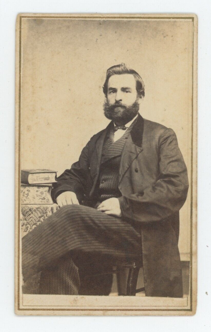 Antique CDV c1860s Handsome Man With Full Beard By Book Abbott Little Falls, NY