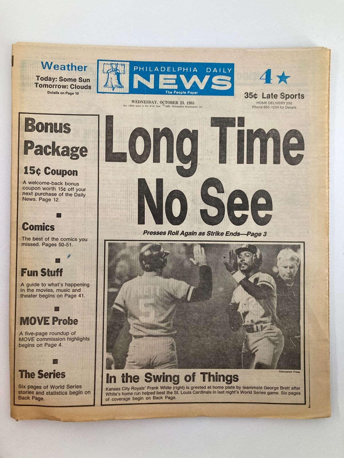 Philadelphia Daily News Tabloid October 23 1985 MLB Frank White, George Brett