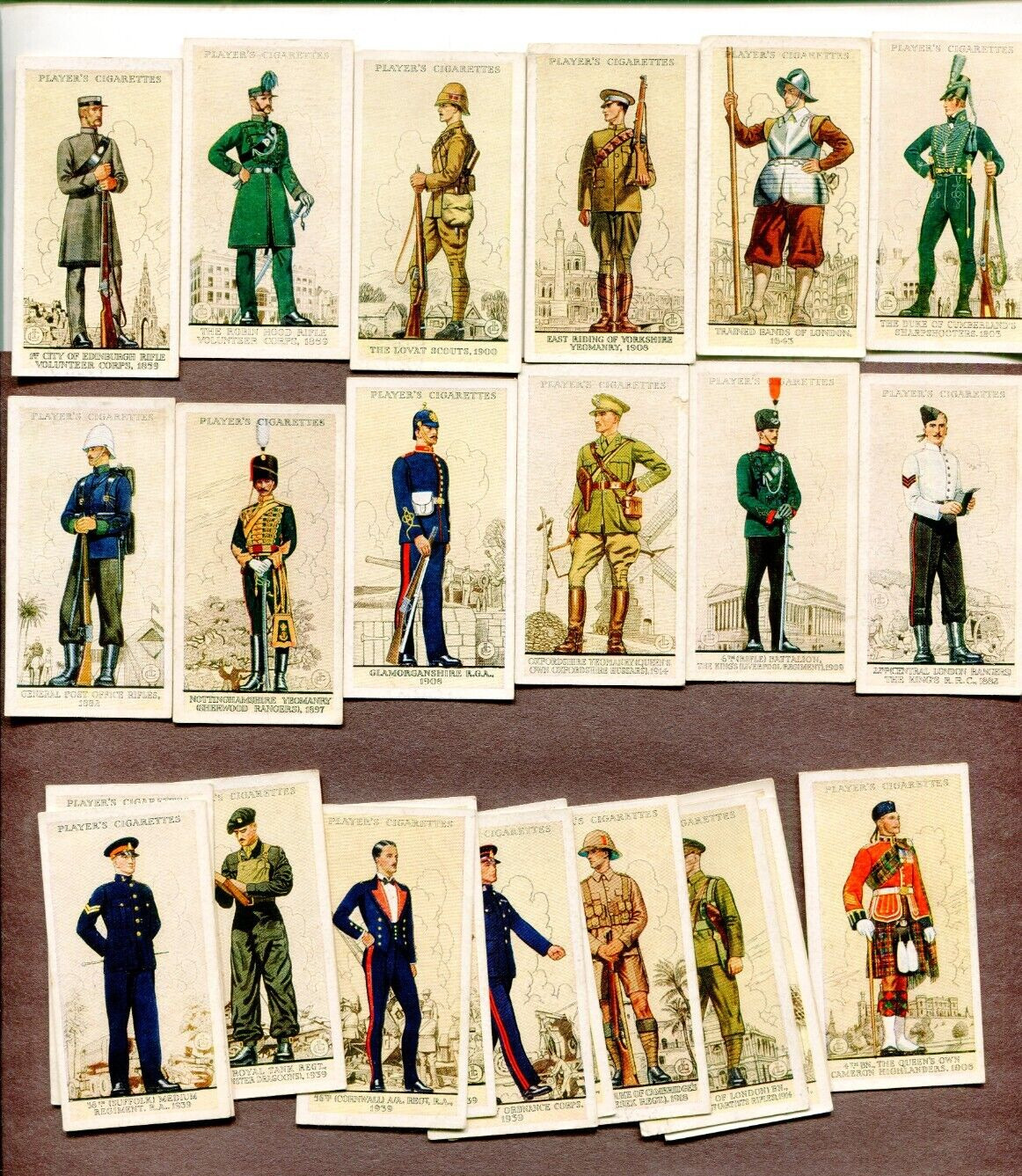 1939 JOHN PLAYER & SONS UNIFORMS OF THE TERRITORIAL ARMY 25 TOBACCO CARD LOT