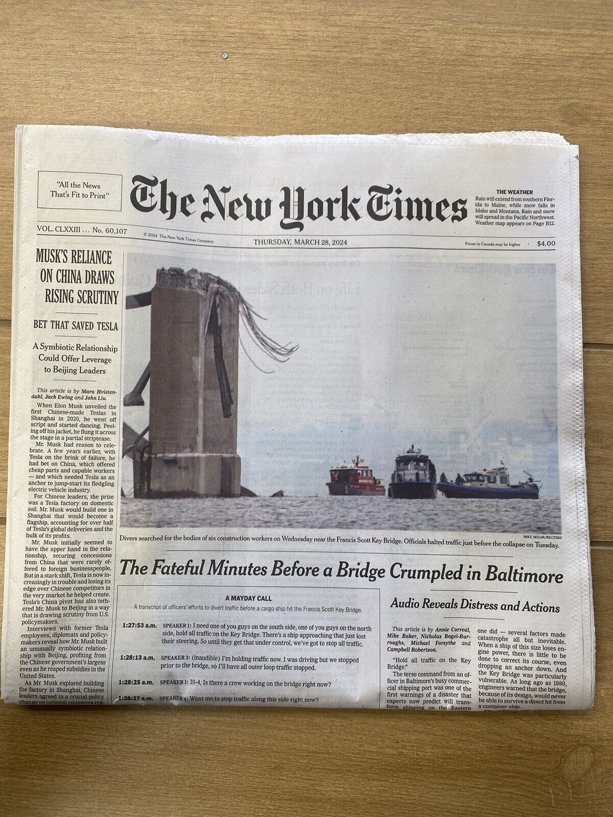 The New York Times Thursday, March 28, 2024 Complete Print Newspaper (NEW)