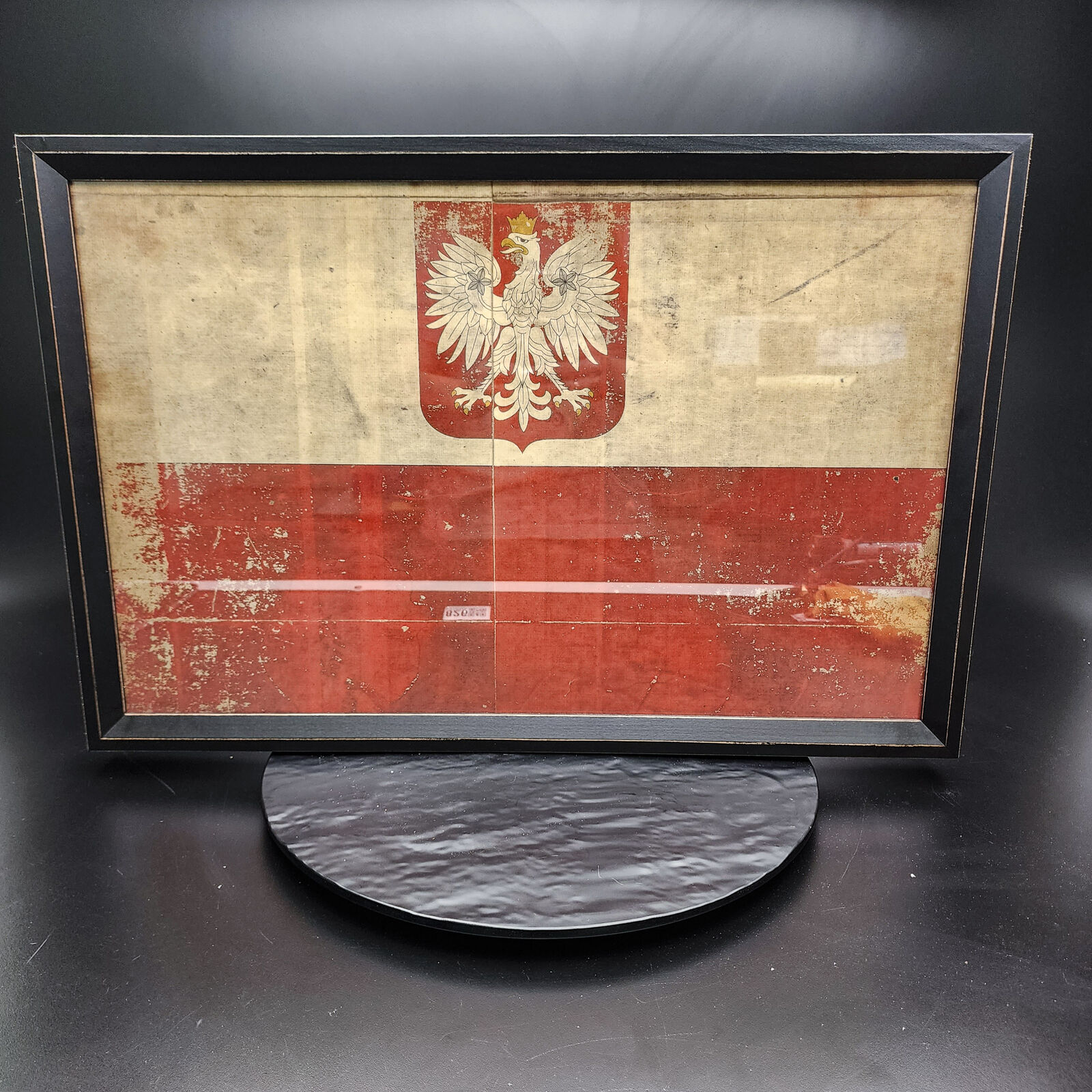 Vintage Poland Linen Pennant Parade Flag, 17x25, Pre-World War II, Framed 🚩