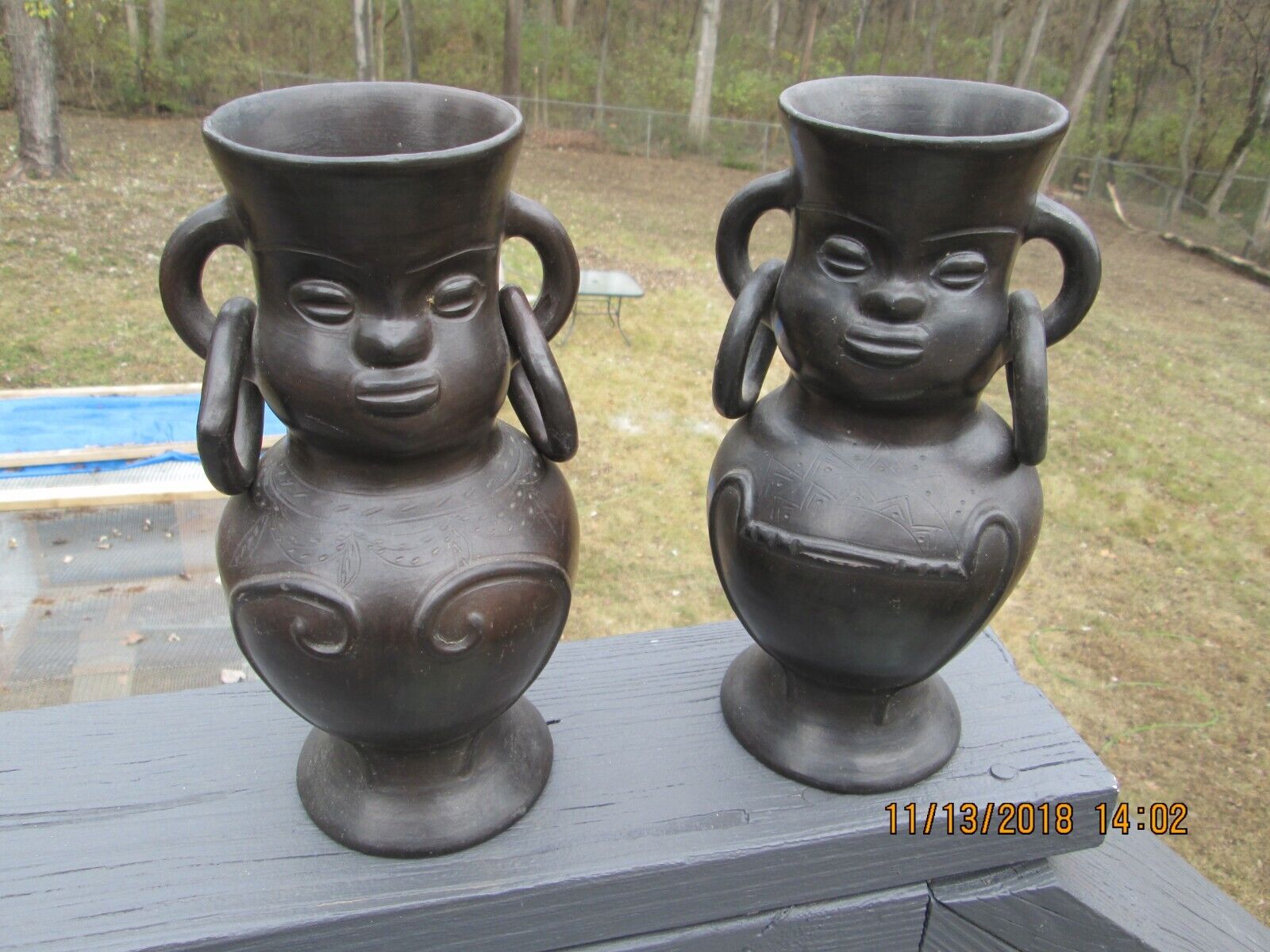 Vintage Clay Pottery Set of African Style Pitchers