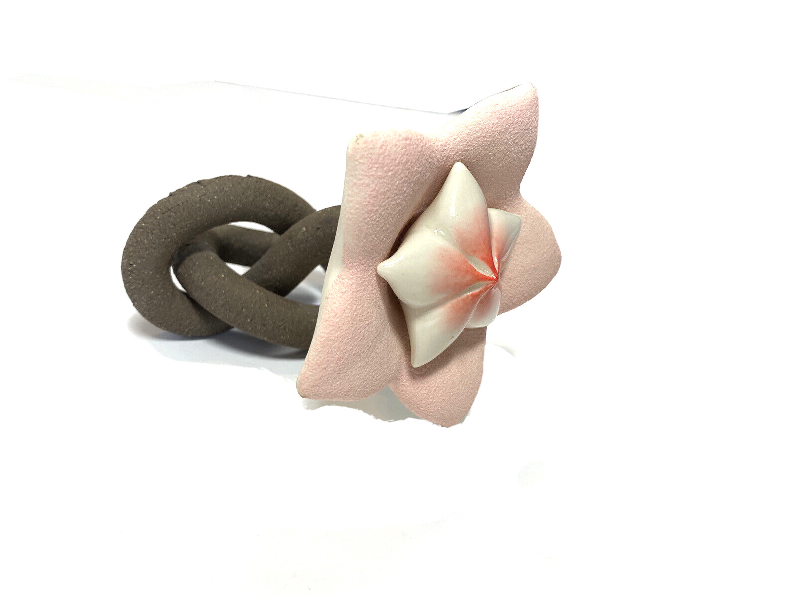 Vintage Rare Clay Flower Knot Paperweight Table Accent Piece Sculpture Decor