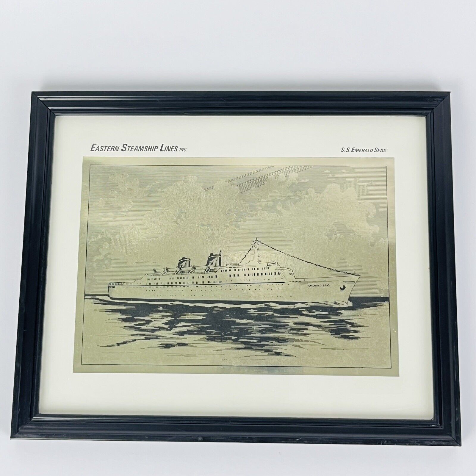 S.S. EMERALD SEAS Foil Print Vintage 1970s Eastern Steamship Lines , Art Framed