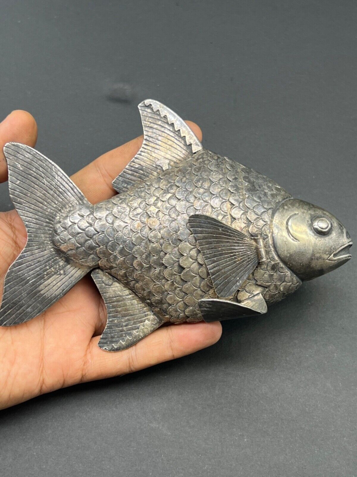 Early Islamic Mughal Era Beautiful Antique Slivered Plated Fish Statue