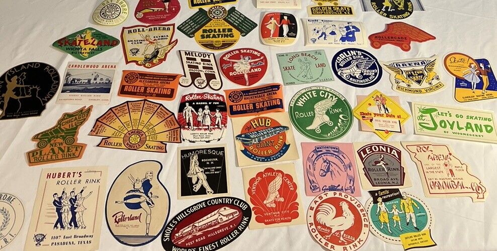 Vintage Roller Skating Decal Rink Ephemera Signs Stickers Lot of 40 Labels