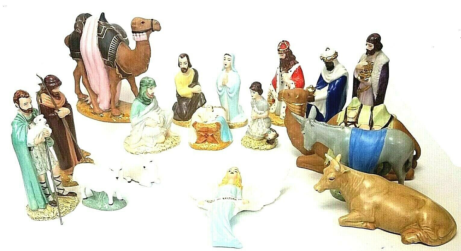 Vintage Holland Mold Nativity Set Scene Ceramic Handpainted 18 Pieces 1958-9