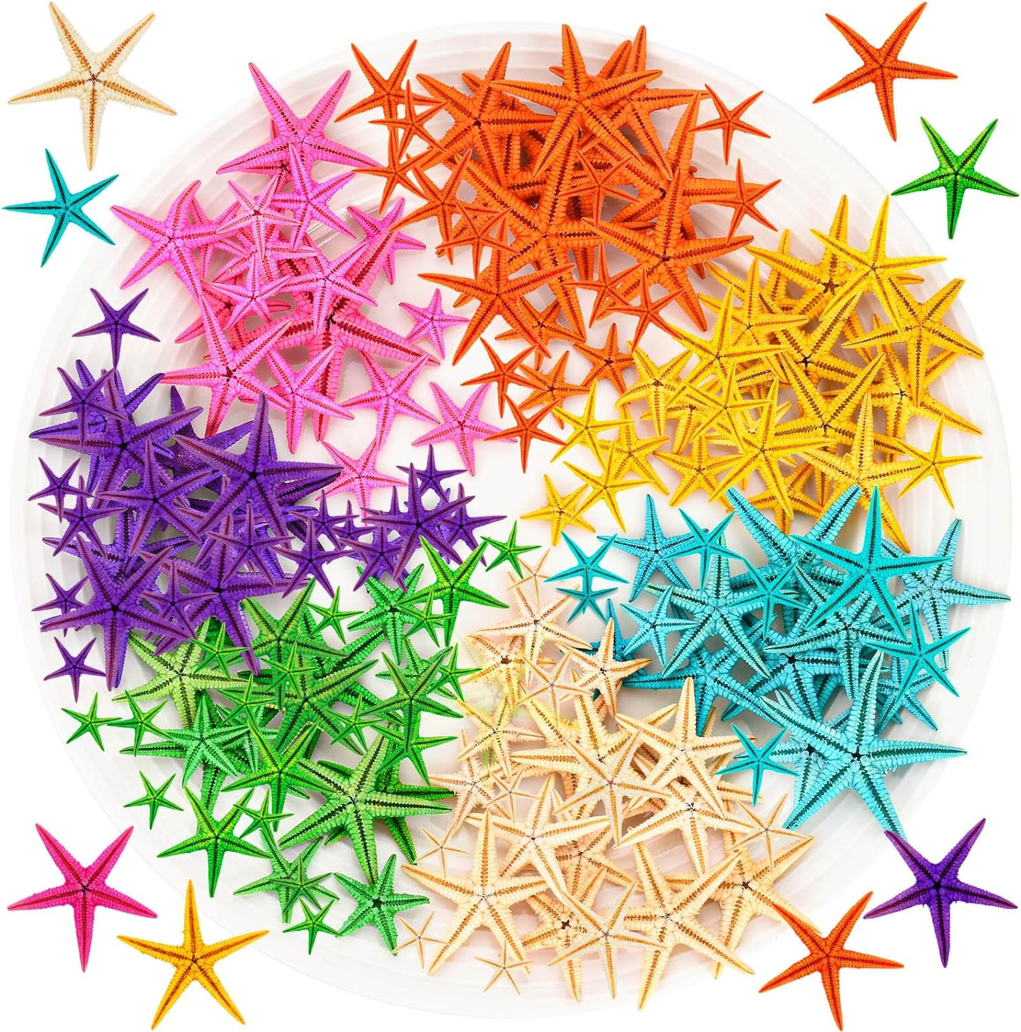 100PCS Small Starfish, 7 Colors Flat Mini Starfish, Colorful Decorative DIY Tiny